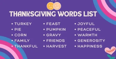 Thanksgiving Words List