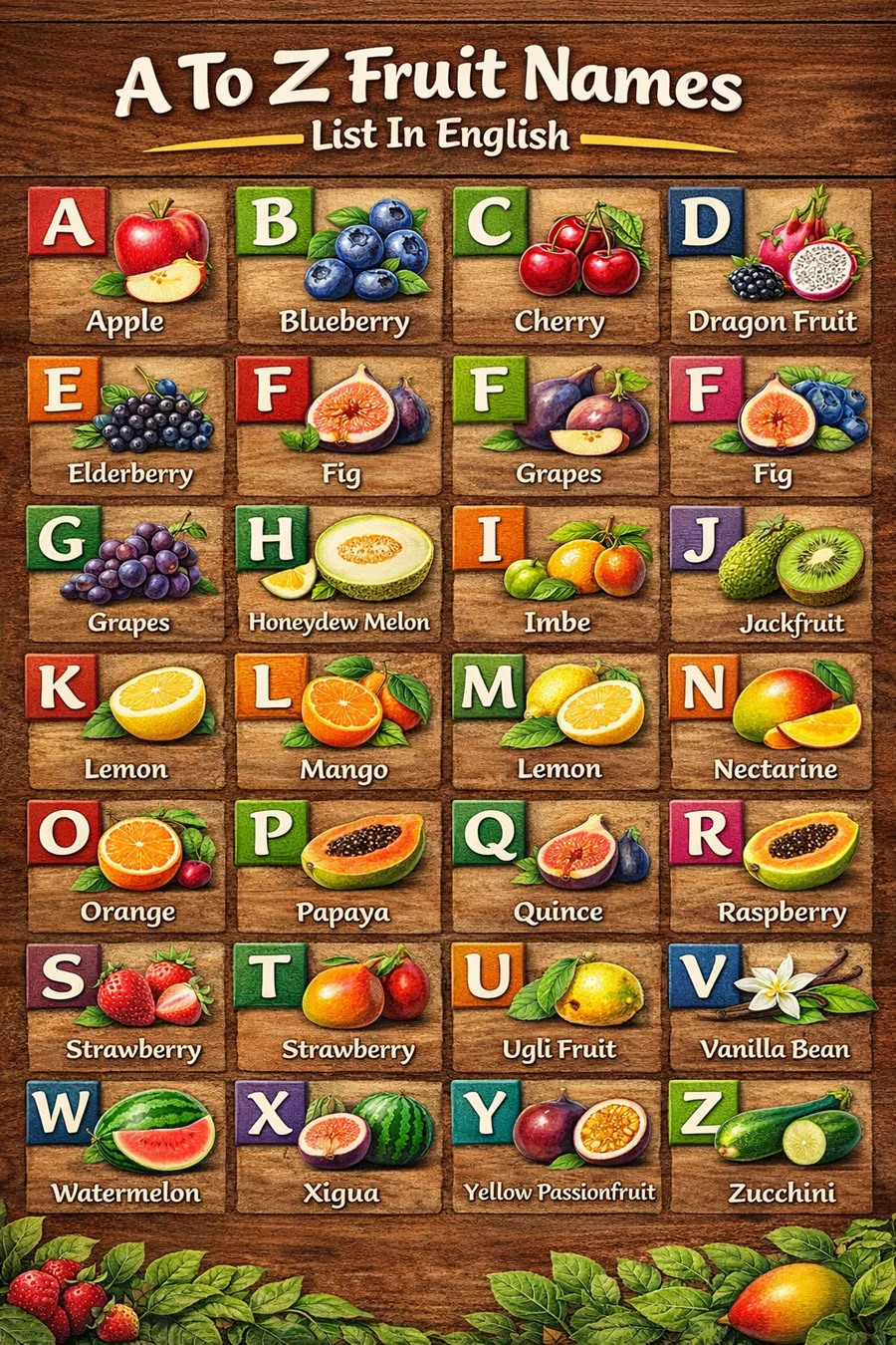 A to Z fruits names in English