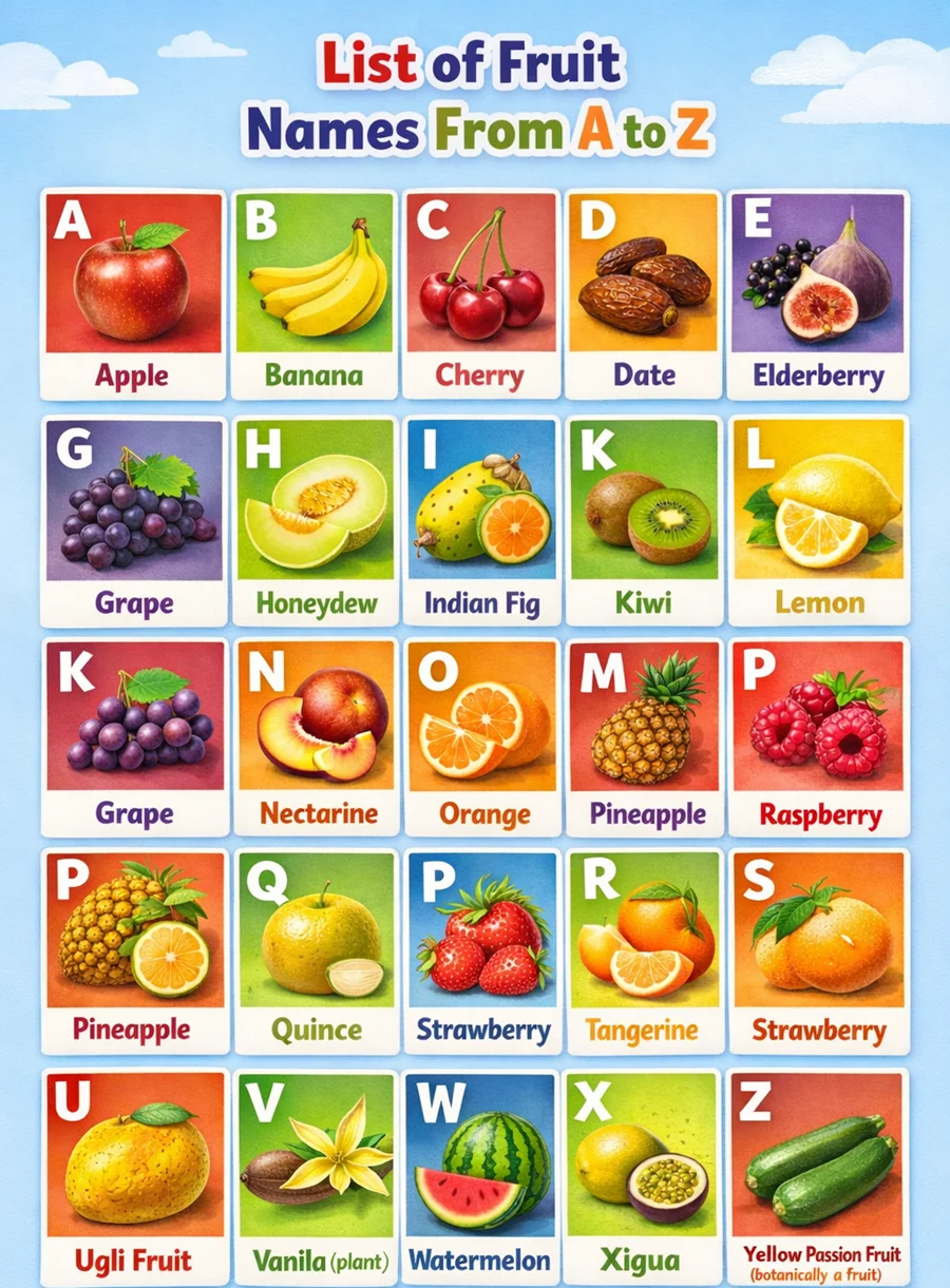 List of Fruit Names From A to Z With Pictures
