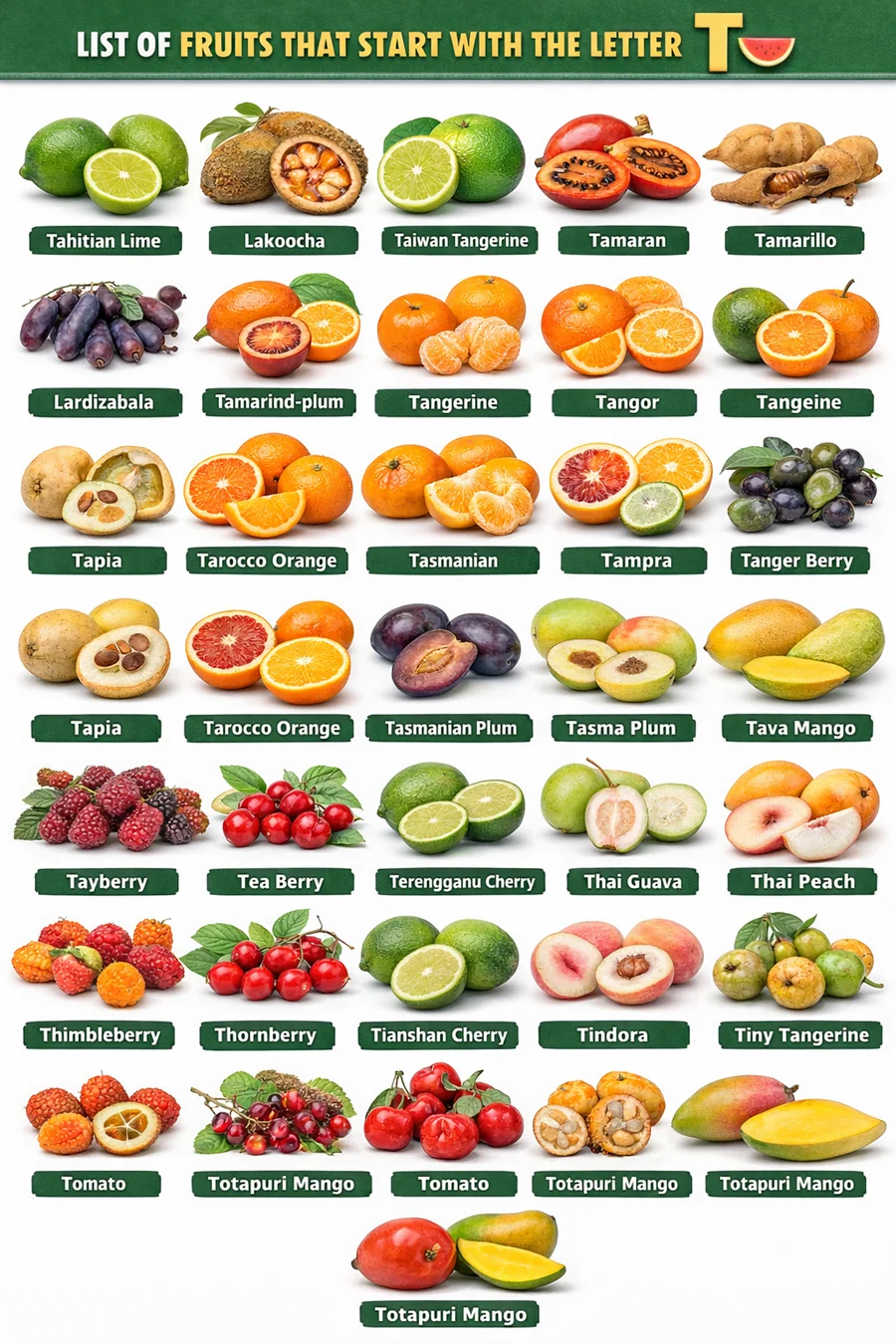 T fruits names