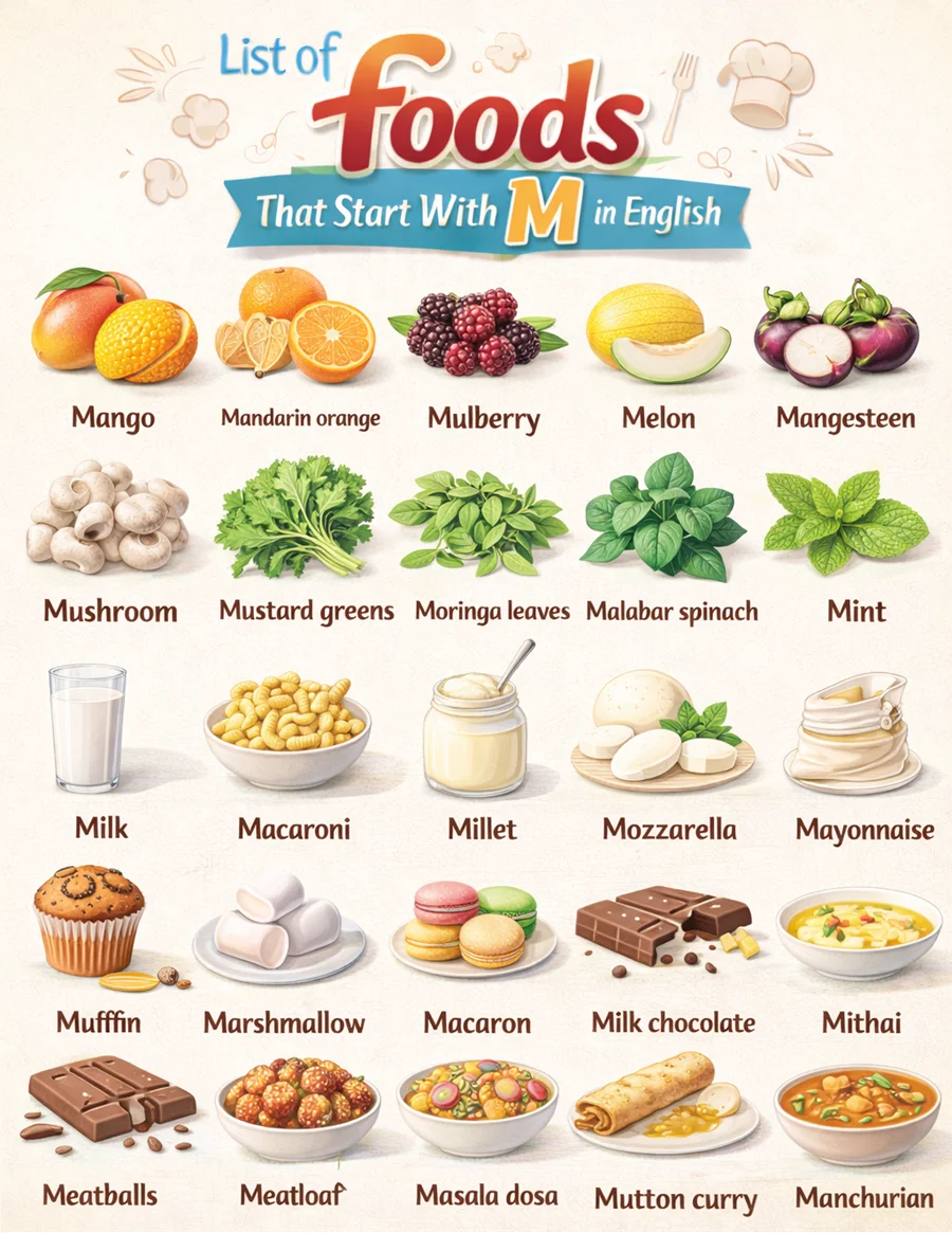 name of foods starting with m