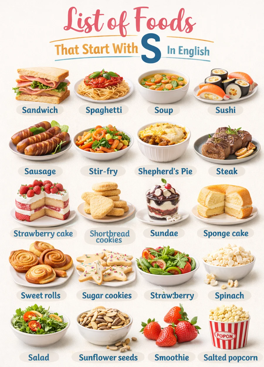 list of foods starting with s