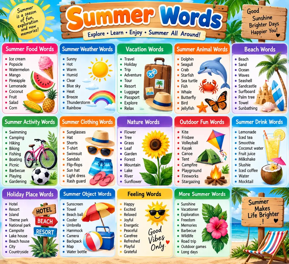 Summer Vocabulary Words for kids