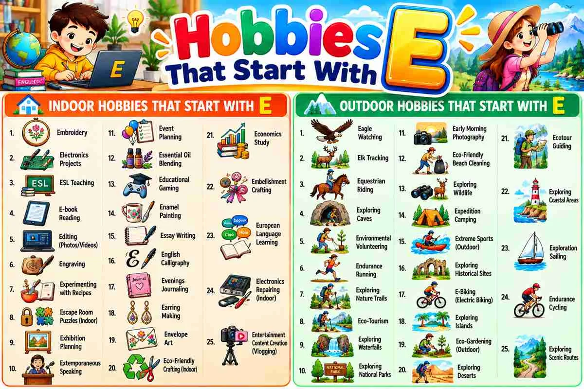 Hobbies That Start With E | Fun Hobbies Word List